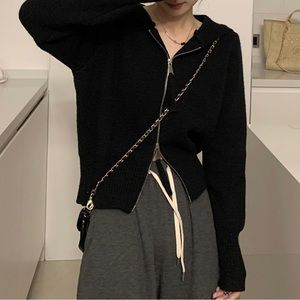Black double zipper cardigan sweater
